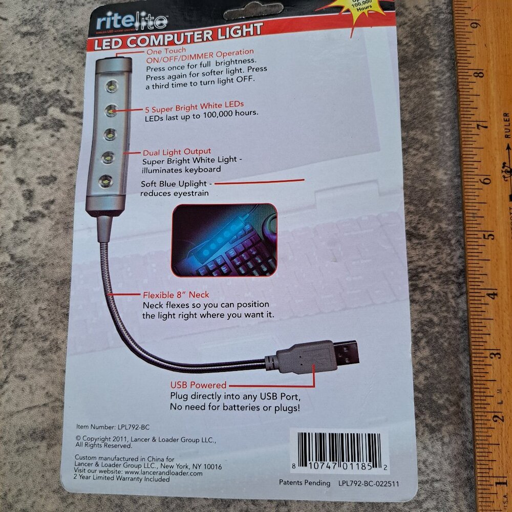 rite lite USB Operated LED Computer Light 8" Neck - Picture 7 of 8